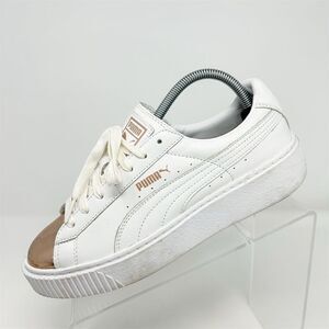 Puma Basket Platform Metallic Rose Cap Toe Women's White Sneakers Size 8.5